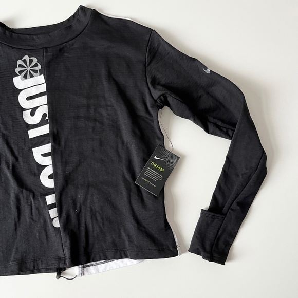 Nike Therma Long Sleeve Asymmetrical Running Dri-Fit Top Black White Small - Picture 2 of 7